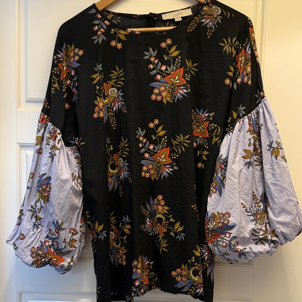 LOFT Black and White Floral Blouse